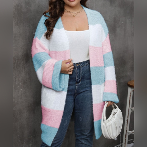 Plus Size Blocked Harmony Cardigan - Pink - Picture 5 of 5